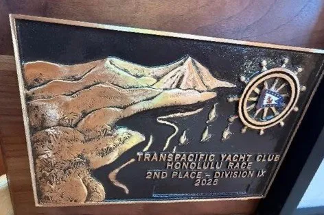 Slide: The Image of Plaque for 2025 Transpacific Yacht Club Honolulu Race, 2nd Place, Division IX. - 33