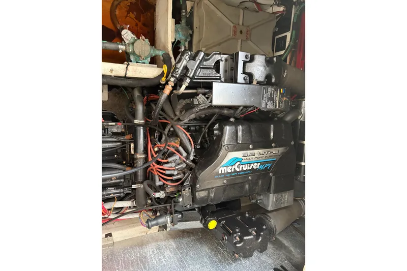 Slide: The Image of Engine compartment of a 1997 Maxum 4100 SCR with MerCruiser 8.2L engine. - 34