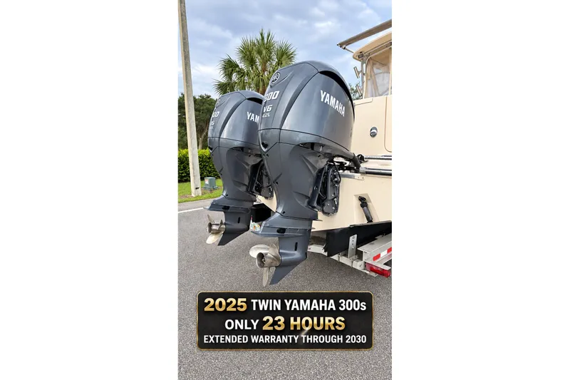 Slide: The Image of Twin Yamaha 300 engines on a 2008 Grady-White Express 330, 23 hours, warranty until 2030. - 41