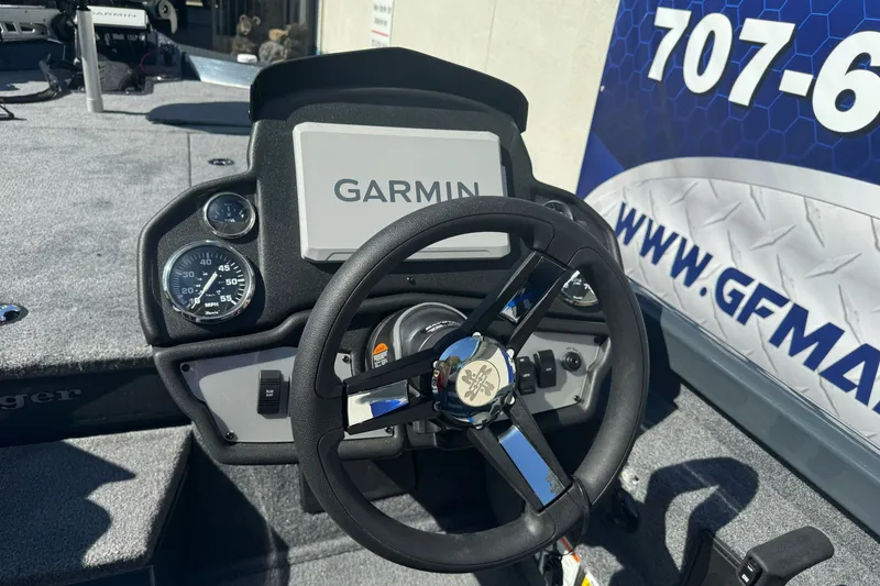 Slide: The Image of Steering console of 2027 Ranger RT198P boat with Garmin display and speedometer. - 18