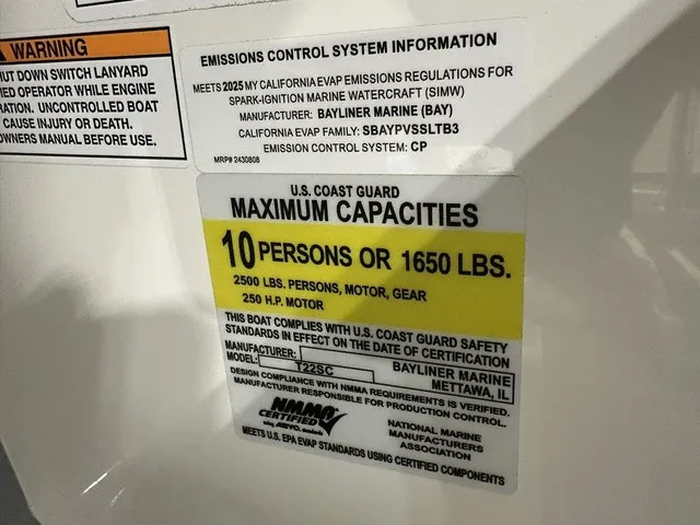 Slide: The Image of A sign shows the boat's maximum capacity: 10 persons or 1650 pounds. - 24