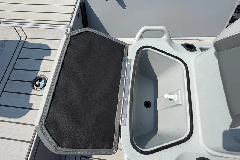 Slide: The Image of 2027 Tracker Bass Tracker 175 CC boat interior with open storage compartment. - 49