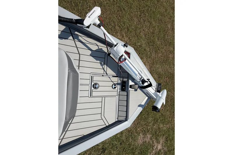Slide: The Image of 2027 Tracker Bass Tracker 175 CC boat deck with trolling motor, viewed from above. - 47