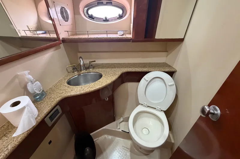 Slide: The Image of Bathroom interior of 2008 Meridian 391 Sedan yacht with sink and toilet. - 62