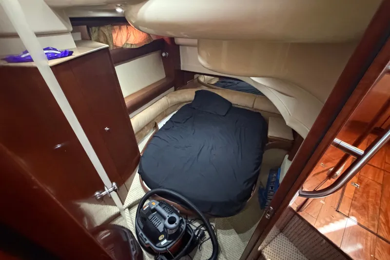 Slide: The Image of 2008 Meridian 391 Sedan cabin interior with bed and storage space. - 73