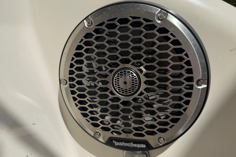 Slide: The Image of Close-up of a Rockford Fosgate speaker on a 2008 Meridian 391 Sedan. - 91