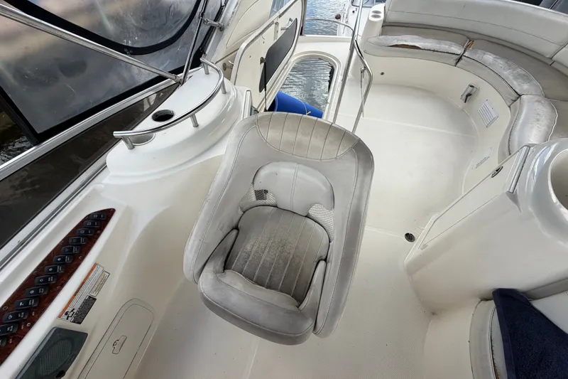 Slide: The Image of Interior of 2008 Meridian 391 Sedan yacht with seating and control panel. - 24