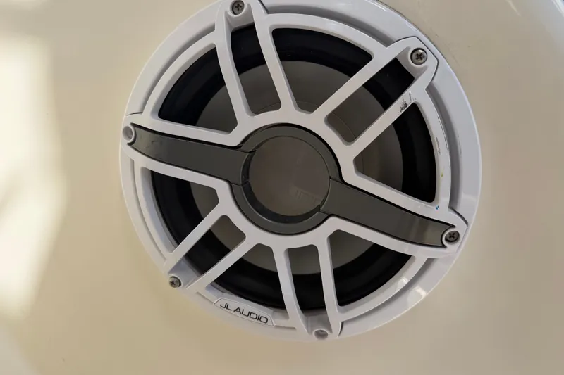 Slide: The Image of Close-up of JL Audio speaker on 2008 Meridian 391 Sedan boat. - 90