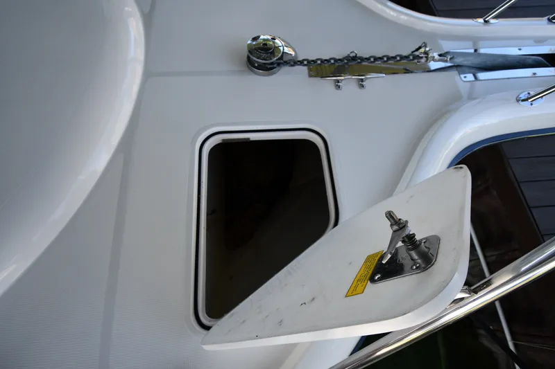 Slide: The Image of Open hatch on 2004 Tiara Yachts 3500 Open deck with anchor chain visible. - 4