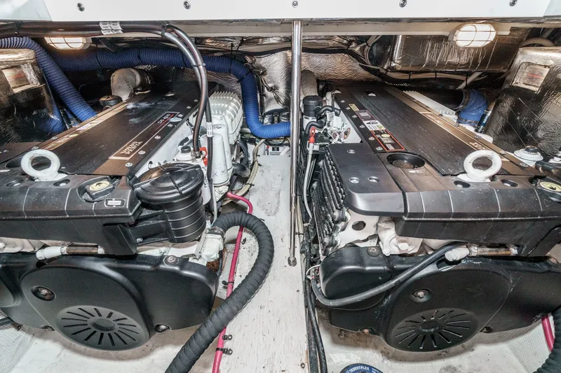 Slide: The Image of Engine room of 2008 Cruisers Yachts 415 Express Motoryacht with dual engines. - 61
