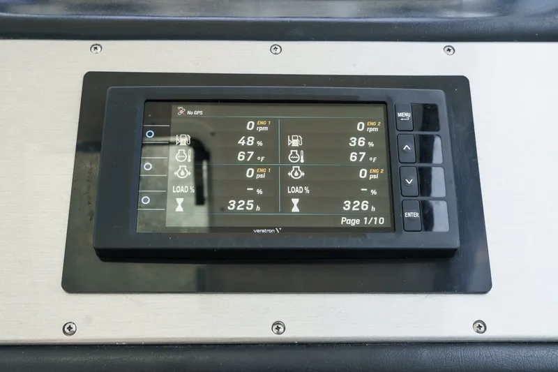 Slide: The Image of Dashboard display of a 2008 Cruisers Yachts 415 Express Motoryacht showing engine data. - 29