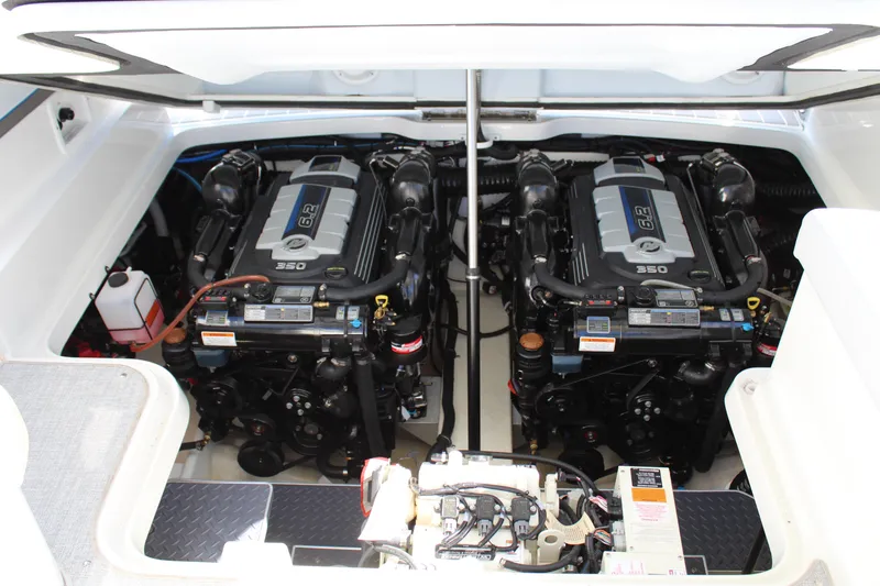 Slide: The Image of 2023 Formula 330 Crossover Bowrider engine compartment with dual powerful engines. - 42