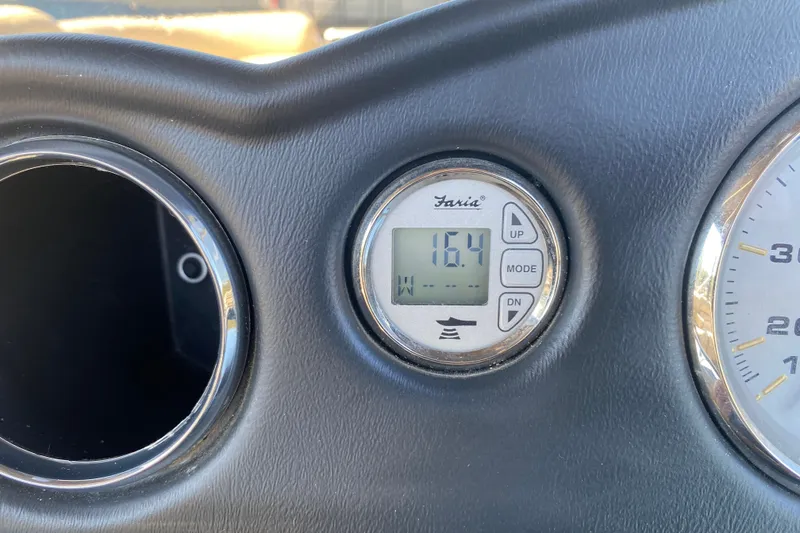Slide: The Image of Dashboard of 2012 Harris FloteBote Grand Mariner SL 250 with digital gauge display. - 22