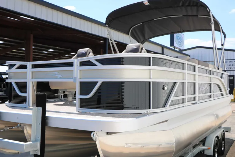 Slide: The Image of A modern 2027 Bennington 22 SF Tri Toon with sleek design and spacious deck. - 9