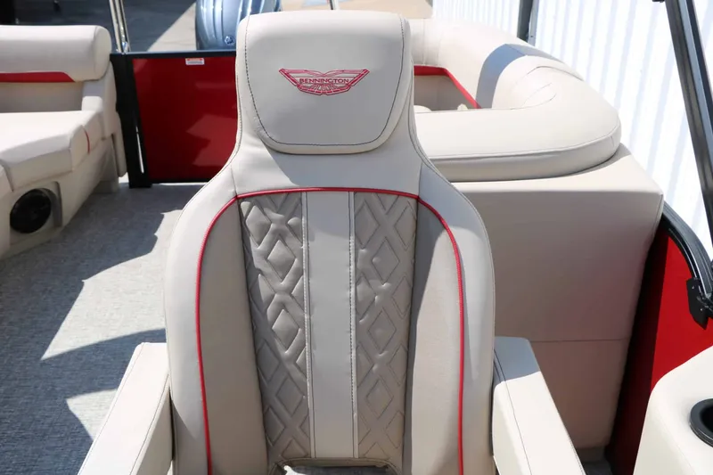 Slide: The Image of Luxurious seat with quilted pattern and red accents on a Bennington 22 MFB Tri Toon. - 45