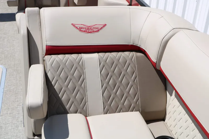 Slide: The Image of The 2027 Bennington 22 MFB Tri Toon features luxurious quilted leather seating. - 35