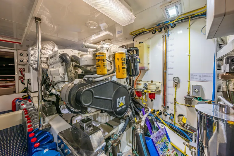 Slide: The Image of Engine room of 2011 Ocean Alexander 60 Trawler with CAT marine power engine. - 110