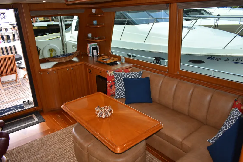 Slide: The Image of Luxurious interior of 2011 Ocean Alexander 60 Trawler with leather seating and elegant decor. - 72