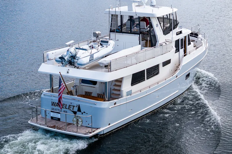Slide: The Image of 2011 Ocean Alexander 60 Trawler cruising with dinghy on deck, Seattle, WA. - 14