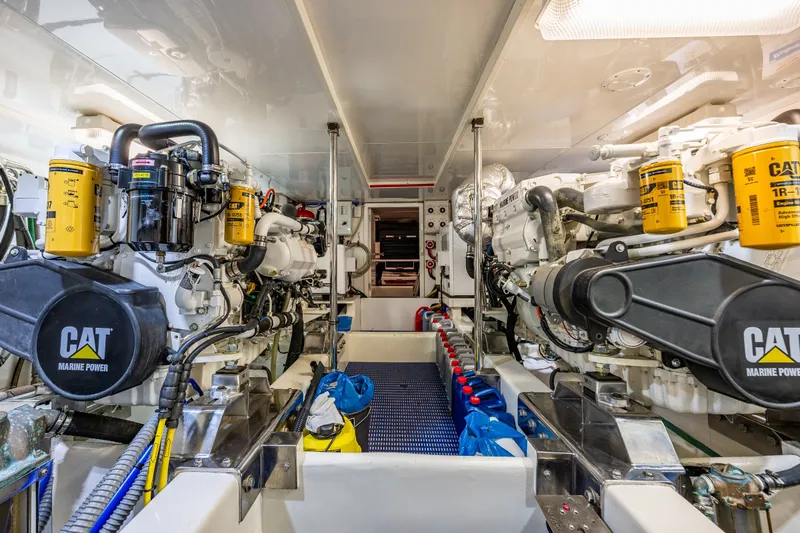 Slide: The Image of Engine room of 2011 Ocean Alexander 60 Trawler with CAT Marine Power engines. - 109