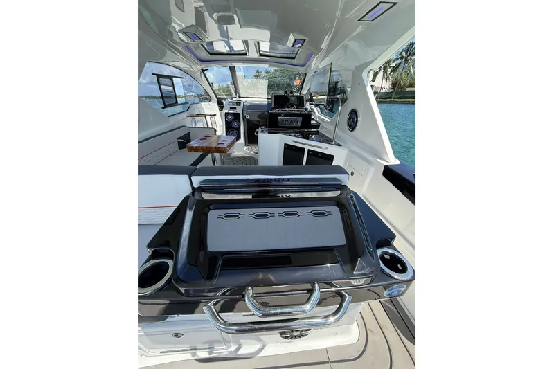 Slide: The Image of Interior of 2027 Granfort 370 GTX yacht with modern amenities and sleek design. - 18