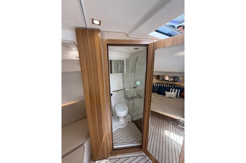 Slide: The Image of Luxurious bathroom interior of 2027 Granfort 370 GTX yacht with modern wood accents. - 63