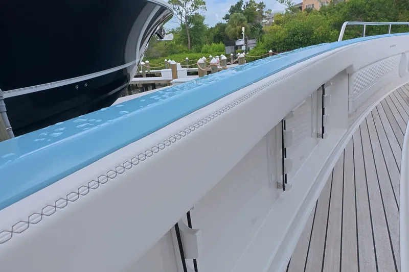 Slide: The Image of Schaefer V44 yacht deck, 2025 model, featuring sleek design and modern detailing. - 28