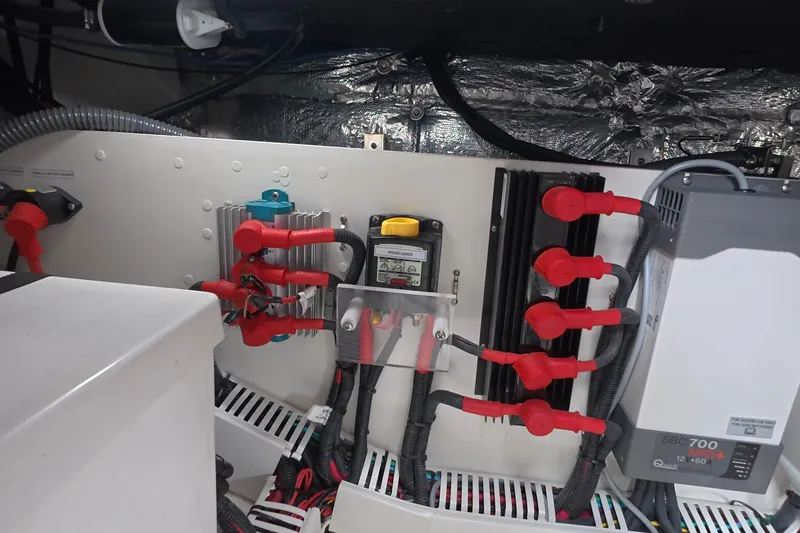 Slide: The Image of Electrical system of 2025 Schaefer V44 yacht, featuring wiring and components. - 63
