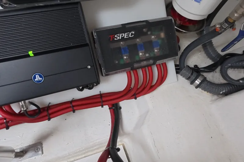 Slide: The Image of Electrical system with T-Spec components in a 2025 Schaefer V44 boat. - 60