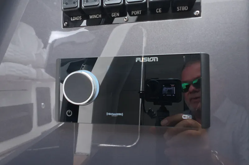 Slide: The Image of Control panel on 2025 Schaefer V44 yacht with Fusion audio system. - 48