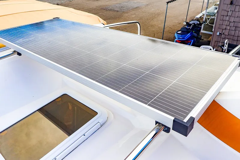 Slide: The Image of Solar panel on 2023 Ranger Tugs R-27 boat roof, enhancing energy efficiency. - 16