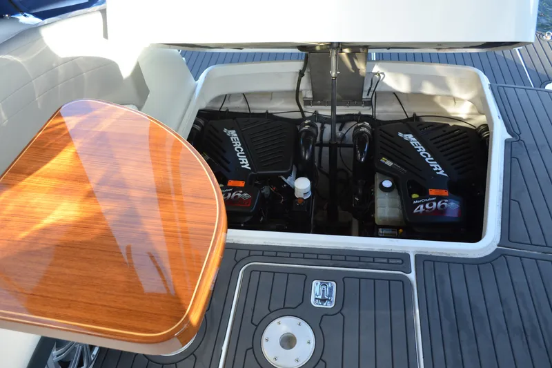 Slide: The Image of 2002 Formula 37 Performance Cruiser engine compartment with twin Mercury MerCruiser 496 engines. - 65