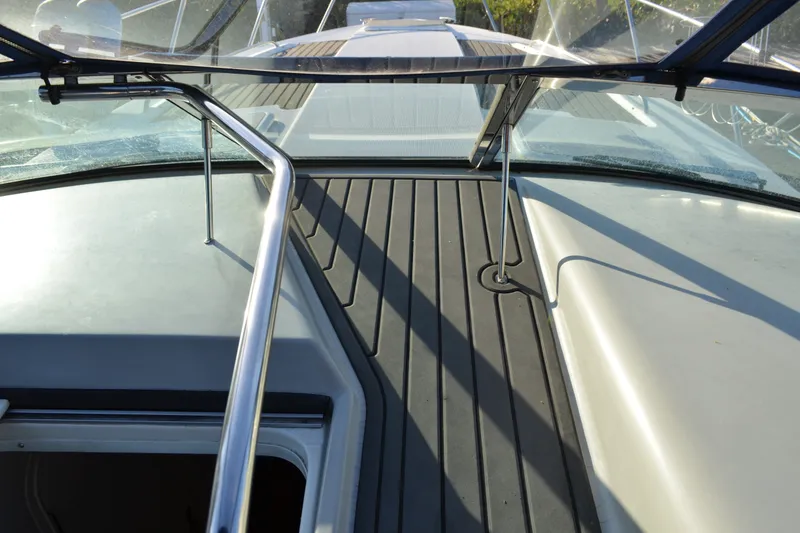 Slide: The Image of 2002 Formula 37 Performance Cruiser deck with stainless steel railings and windshield. - 5