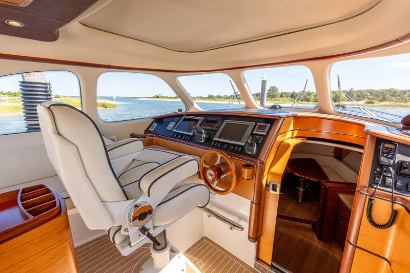Slide: The Image of Luxurious 2014 Zeelander Z44 yacht interior with elegant helm and panoramic windows. - 33