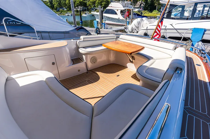 Slide: The Image of Luxurious 2014 Zeelander Z44 yacht interior with elegant seating and wooden table. - 25