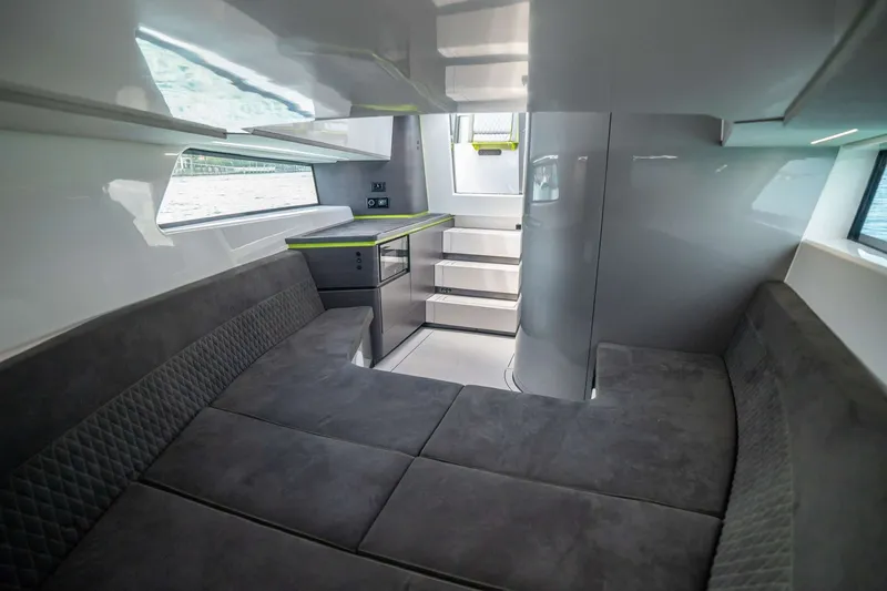 Slide: The Image of Luxurious interior of 2024 Maori 46ft yacht with modern seating and sleek design. - 38