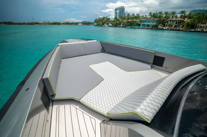 Slide: The Image of Luxurious 2024 Maori 46ft yacht with sleek deck design on turquoise waters. - 24
