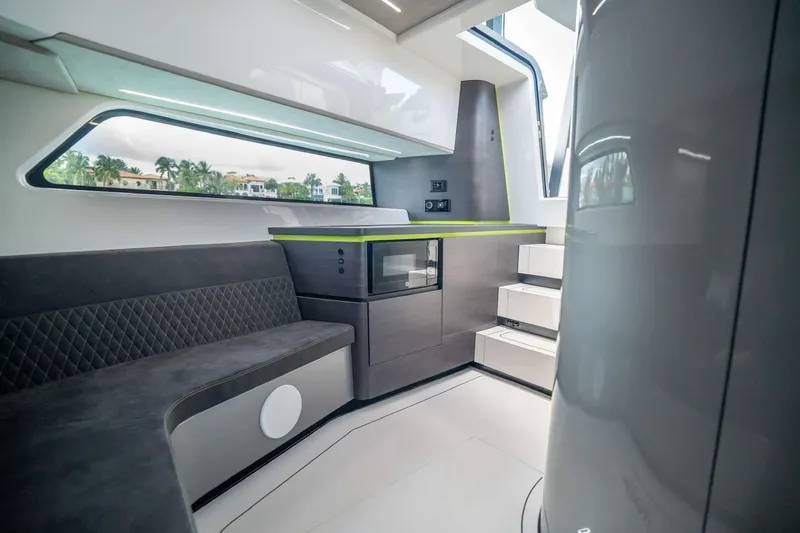 Slide: The Image of Modern interior of 2024 Maori 46ft yacht with sleek design and luxurious seating. - 39