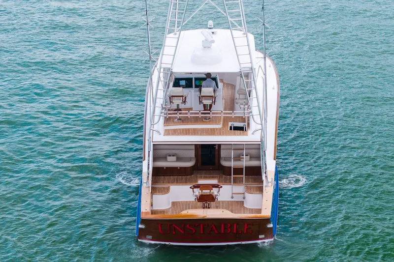 Slide: The Image of Luxury yacht "Unstable" on water, B&D Convertible 2008 model, rear view. - 6
