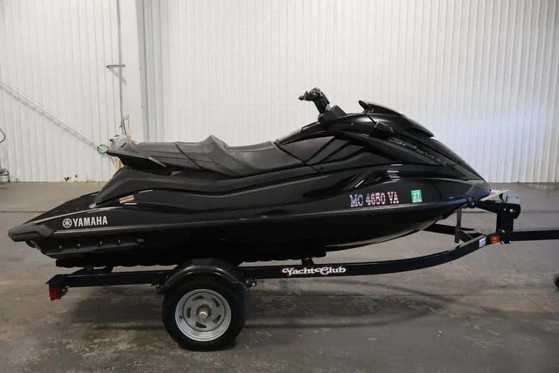 Slide: The Image of 2024 Yamaha WaveRunner GP SVHO jet ski on trailer in indoor setting. - 7