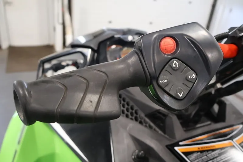 Slide: The Image of Close-up of 2018 Sea-Doo GTR-X 230 handlebar controls with VTS, Sport, and Eco modes. - 19