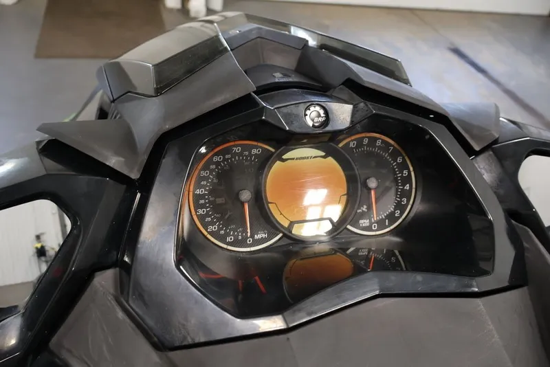 Slide: The Image of 2018 Sea-Doo GTR-X 230 dashboard with speedometer and tachometer in close-up view. - 7