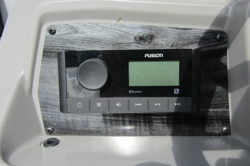 Slide: The Image of Fusion audio system on 2026 Tahoe Pontoon Sport 85 Versatile Rear Bench. - 18