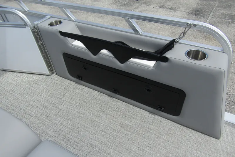 Slide: The Image of 2026 Tahoe Pontoon Sport 85 Versatile Rear Bench with cup holders and storage compartment. - 29