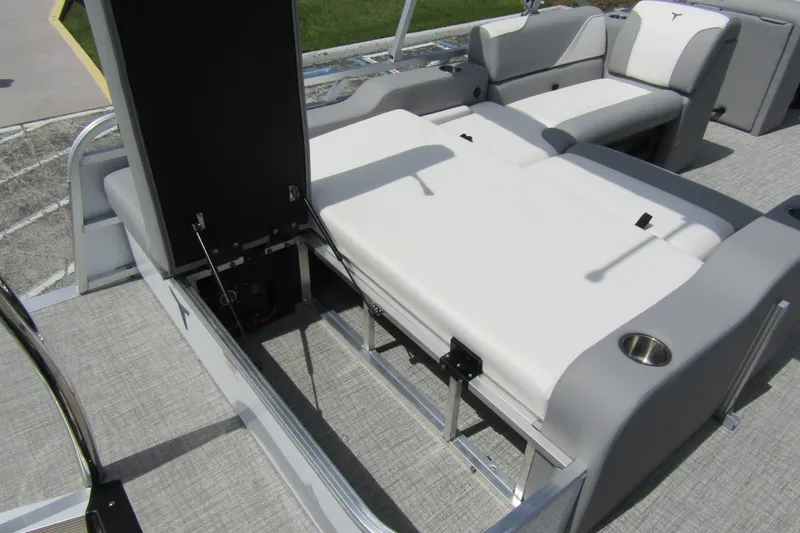 Slide: The Image of 2026 Tahoe Pontoon Sport 85 Versatile Rear Bench with adjustable seating and cup holders. - 27