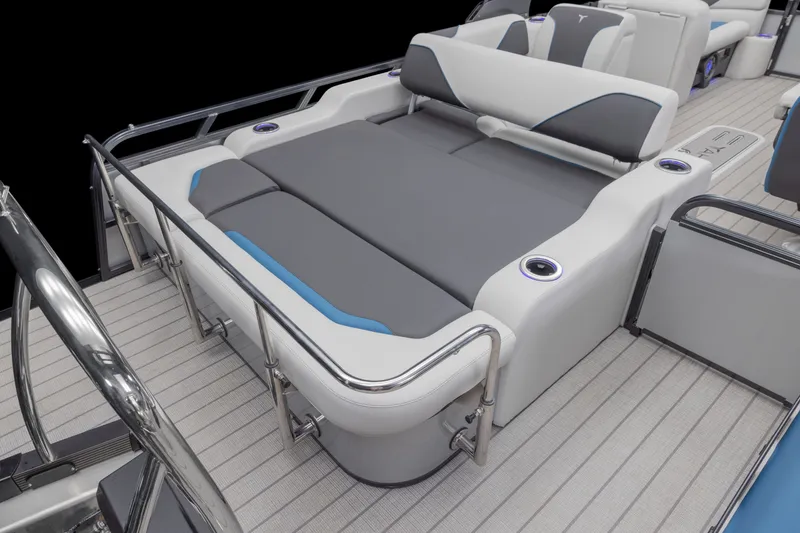 Slide: The Image of 2026 Tahoe Pontoon Sport 85 Versatile Rear Bench with sleek seating and modern design. - 4