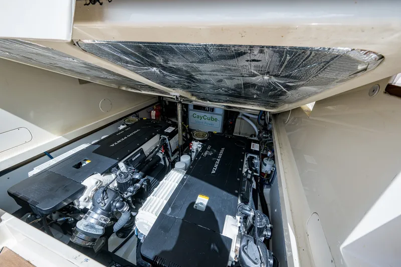Slide: The Image of Engine compartment of 2009 Hinckley Picnic Boat 37 MKIII with Volvo Penta engines. - 29