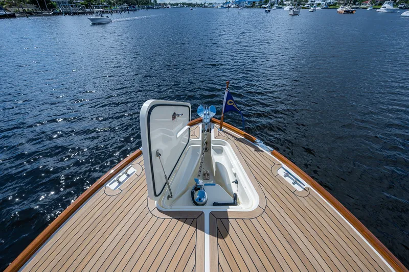 Slide: The Image of Hinckley Picnic Boat 37 MKIII, 2009, with open hatch on calm water. - 5