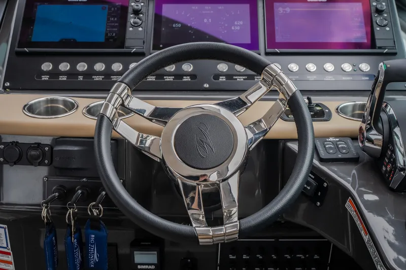 Slide: The Image of 2025 Monterey 385SS Super Sport dashboard with steering wheel and digital displays. - 19