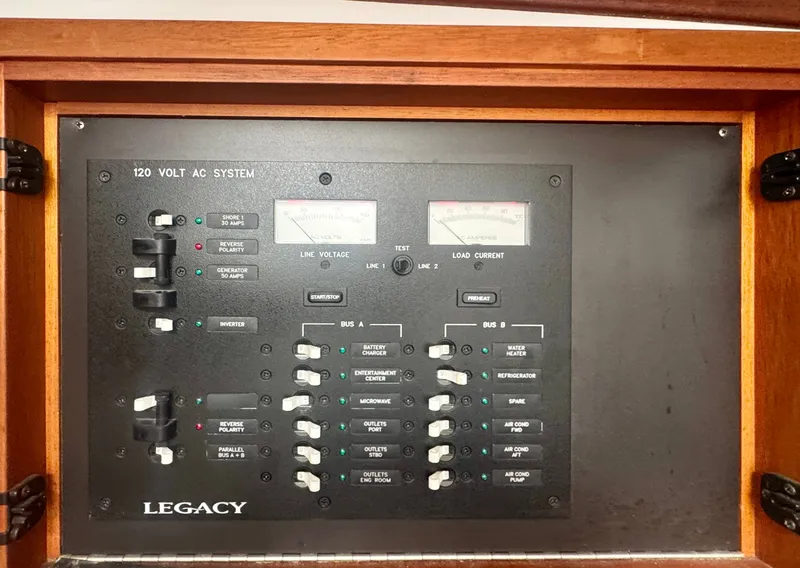 Slide: The Image of The image shows an electrical panel system with toggle switches and gauges in a wooden frame. - 37